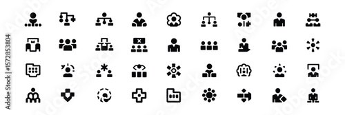 Management Structure Solid Icon Set on Transparent Background Business and Team Symbols