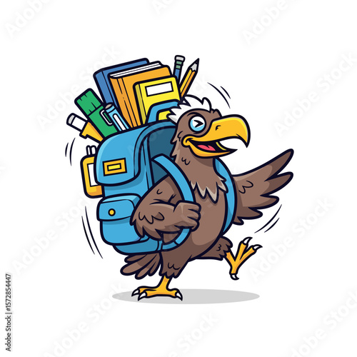 Eagle carrying school backpack
