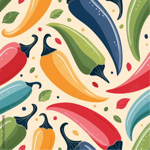Seamless vector pattern with abstract chili peppers. Contemporary art paprika background. Mexican spice print design