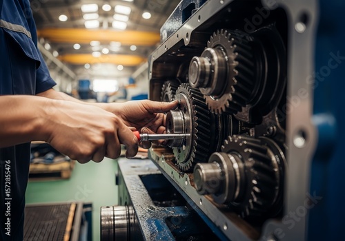 Gloved Hand Using Wrench on Industrial Machine Gears