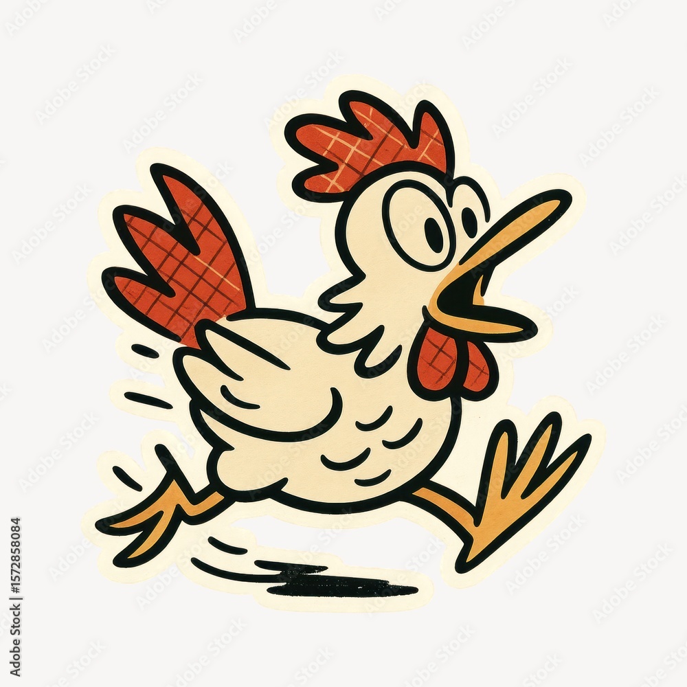 Naklejka premium Cartoon chicken running fast