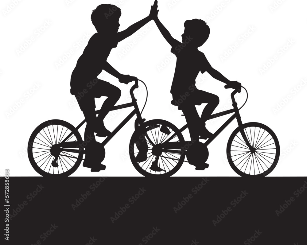 Fototapeta premium Children Riding Bicycles Together Silhouette Illustration