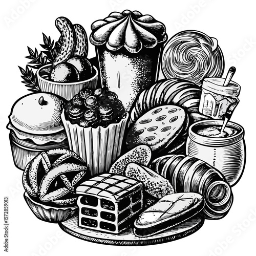 vector illustration of cakes and foods
