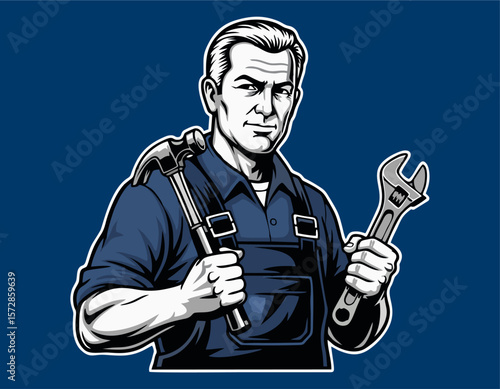 handyman mono color vector design on solid background