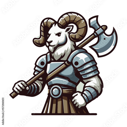 Wallpaper Mural Confident Ram Warrior Mascot in Light Armor with Battle Axe Torontodigital.ca