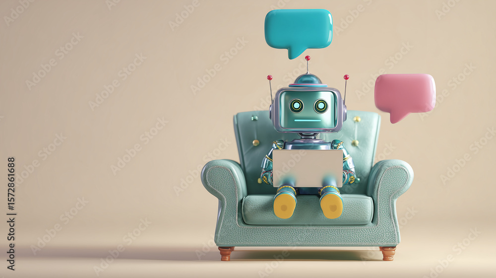 Obraz premium Robot en bannière avec bulles