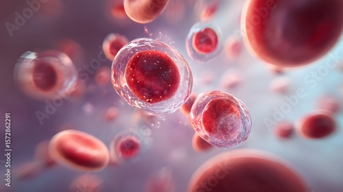 Red blood cells floating in plasma with vibrant color and sharp 3D medical illustration background view