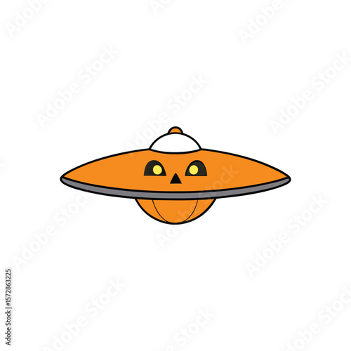floating jack o  lantern spaceship with glowing