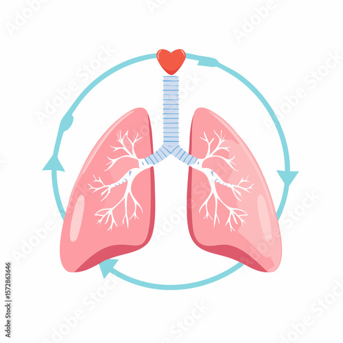 Healthy Lungs and Heart: A stylized illustration of healthy lungs and heart, showcasing the circulatory system with a heart symbol above and circular arrows to illustrate respiration.