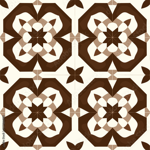 Rustic Moroccan tile pattern in beige and clay with geometric stars