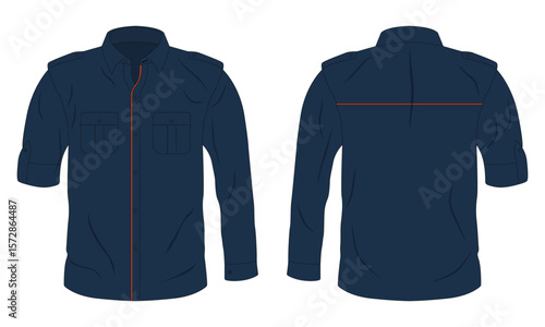 Navy blue long sleeve button down shirt front and back view