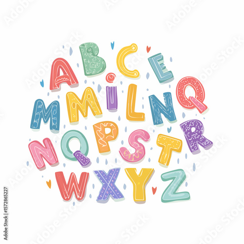 Vector set of colorful ransom note letters. Hand drawn doodle alphabet in 90s style. Cute font for collage, scrapbook design. Y2k funky stickers
