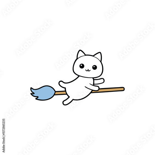 ghost cat riding a broomstick  clean vector