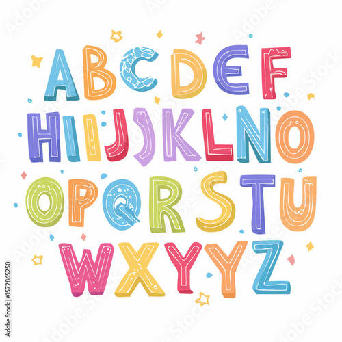 Vector set of colorful ransom note letters. Hand drawn doodle alphabet in 90s style. Cute font for collage, scrapbook design. Y2k funky stickers