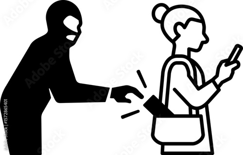 Pickpocket icon Beware thief steals valuables in your bag icon sign