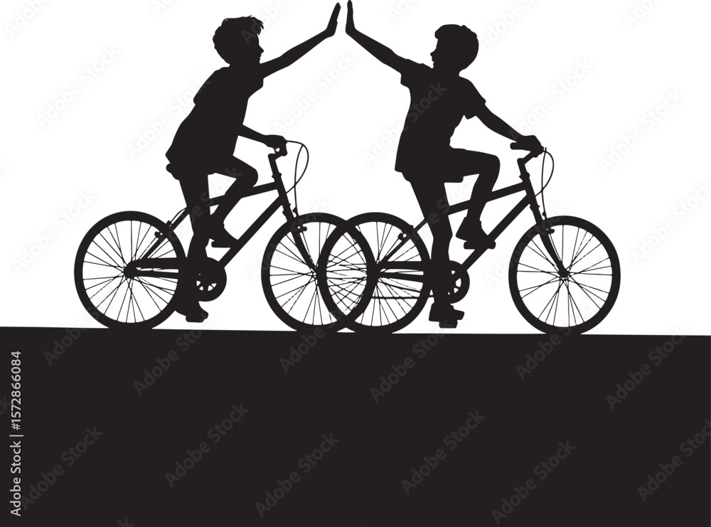 Obraz premium Two Cyclists Riding Bikes Together In Silhouette