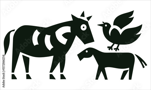 Horse foal and bird flying black