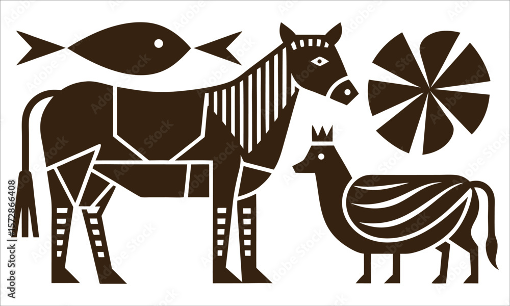 Obraz premium Stylized animals and fish horse zebra
