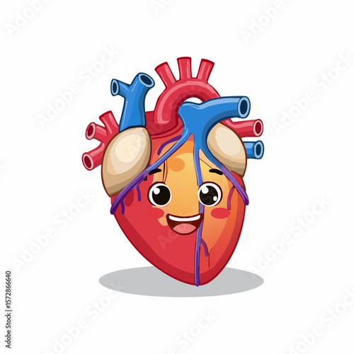 Smiling Human Heart: An illustrated representation of the human heart, exuding happiness and health, complete with anatomical accuracy.