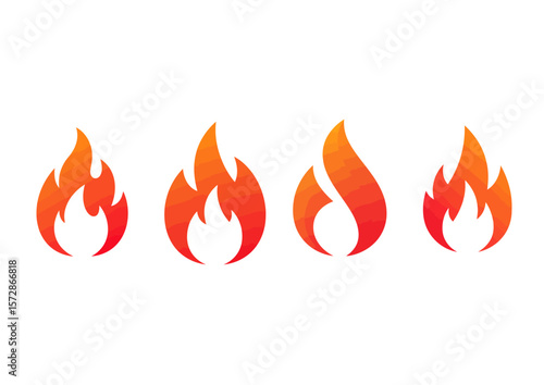 Four stylized fire icons with orange and red gradients