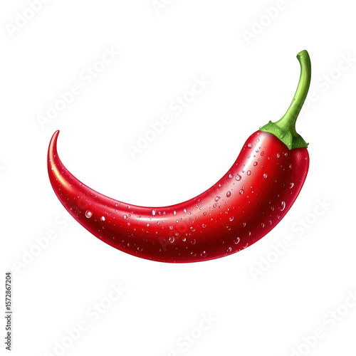 Vibrant red chili pepper covered in dew drops isolated on transparent background