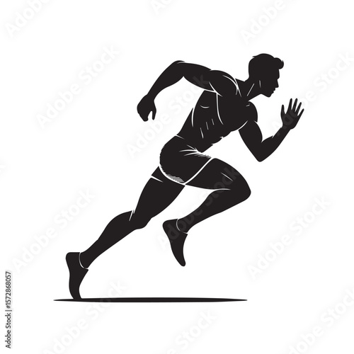 A dynamic silhouette of a male runner in midstride captures the essence of speed and athleticism