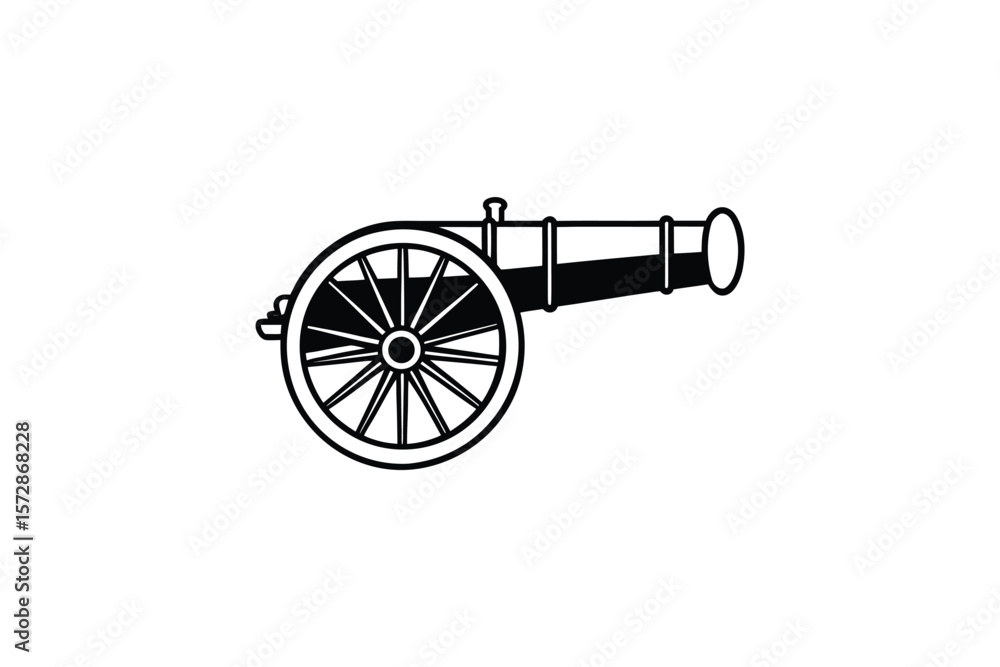 Fototapeta premium Old Cannon Silhouette Illustration on White Background