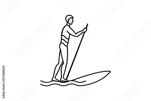 Man Paddleboarding on Water Minimalist Silhouette