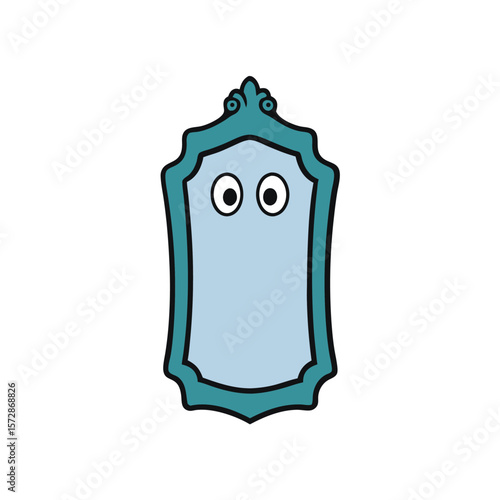haunted mirror frame with blinking eyes  clean vector