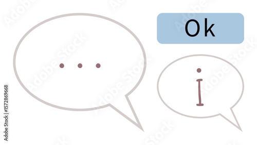 Speech bubbles with ellipsis, i symbol, and Ok text highlight minimalistic expression. Ideal for communication, conversation, messaging, dialogue, minimalism, information sharing simple flat