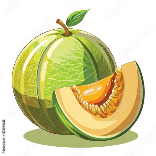 Fresh cantaloupe, whole and sliced