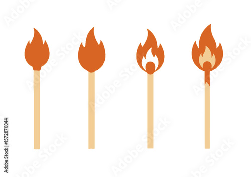 Four matches in various stages of burning