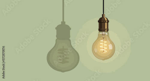 A lit Edison bulb casts a shadow beside an unlit one