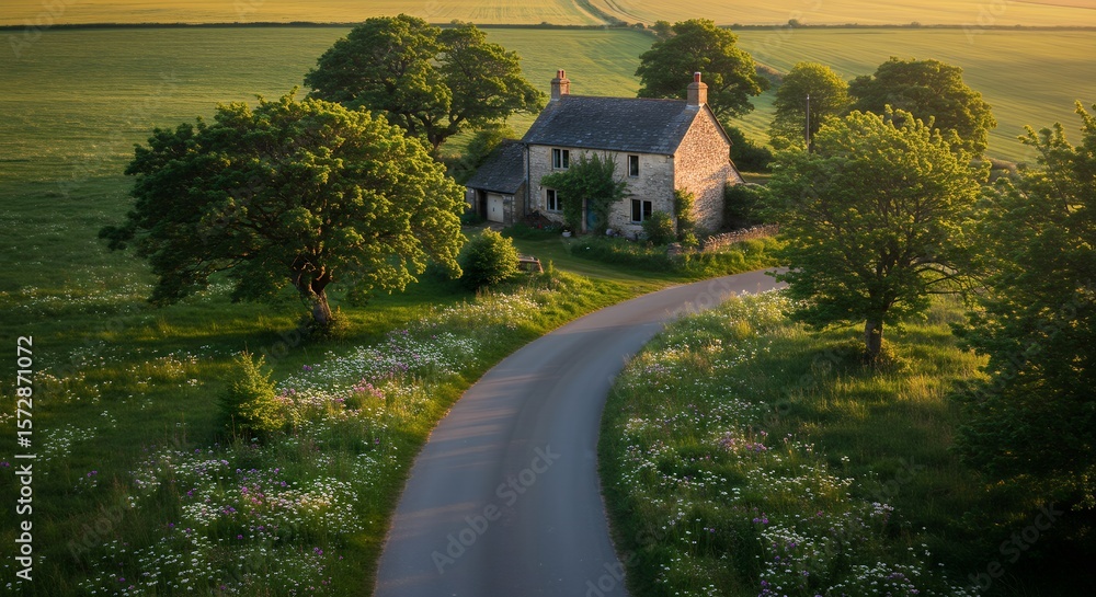 Obraz premium Country House on Winding Road