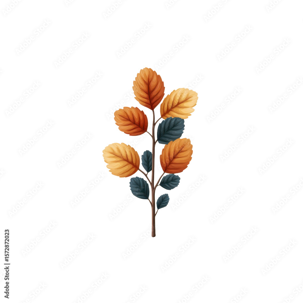 Obraz premium Autumn Leaf Branch Featuring Vibrant Orange and Yellow Leaves Against a White Background