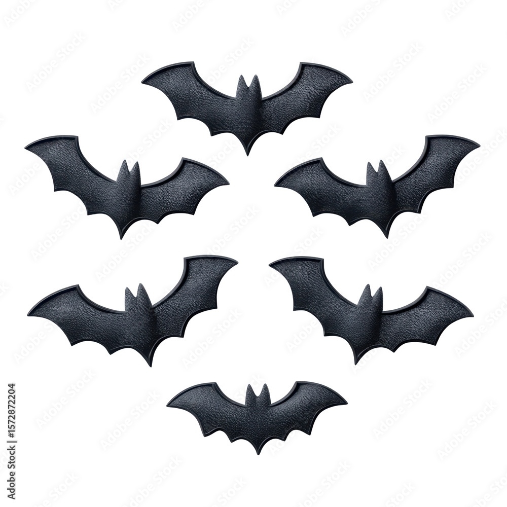 Fototapeta premium Black Bat Silhouettes Flying on White Background for Halloween Decorations and Seasonal Themes