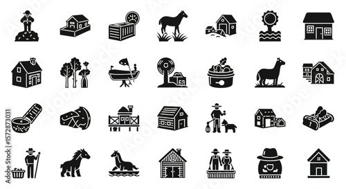 Set of Vector Icons Black and White Farm Icons Collection. Vector Illustrations. EPS Editable