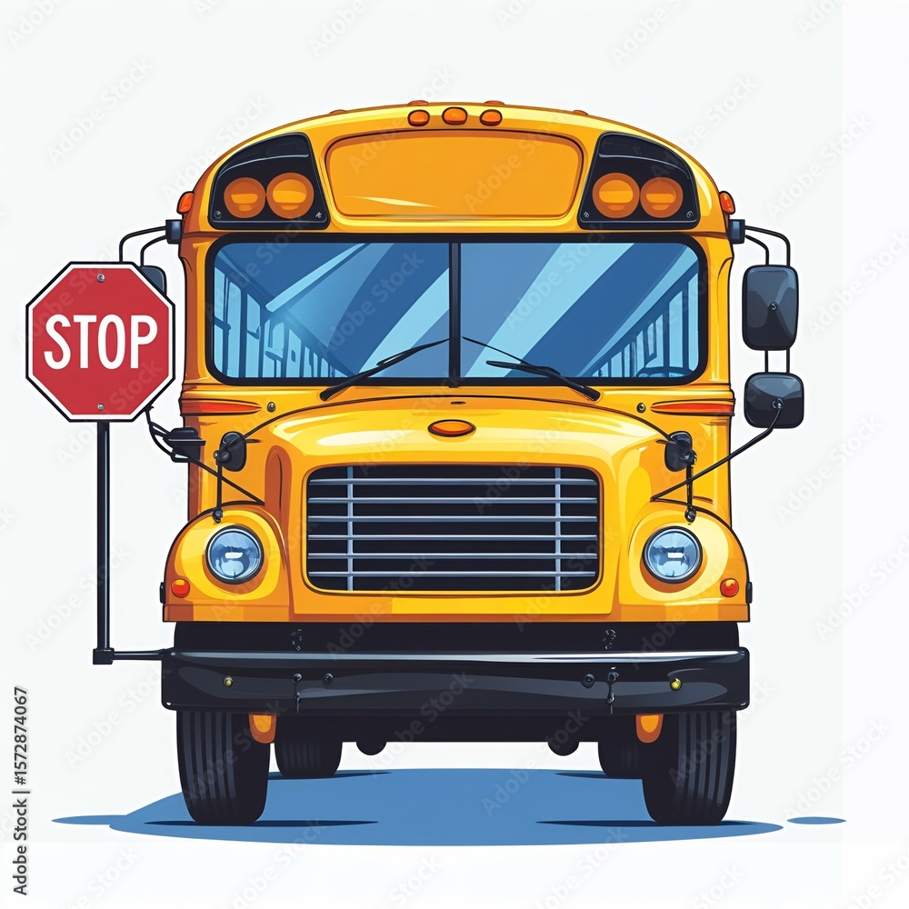 Fototapeta premium School bus cartoon icon with stop sign.