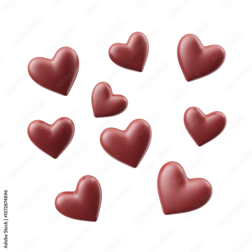 Obraz premium Collection of Brown Heart Shapes on a White Background for Romantic or Creative Design Projects