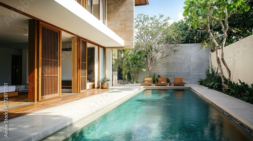 Wallpaper Mural Modern villa with pool and wooden door Torontodigital.ca