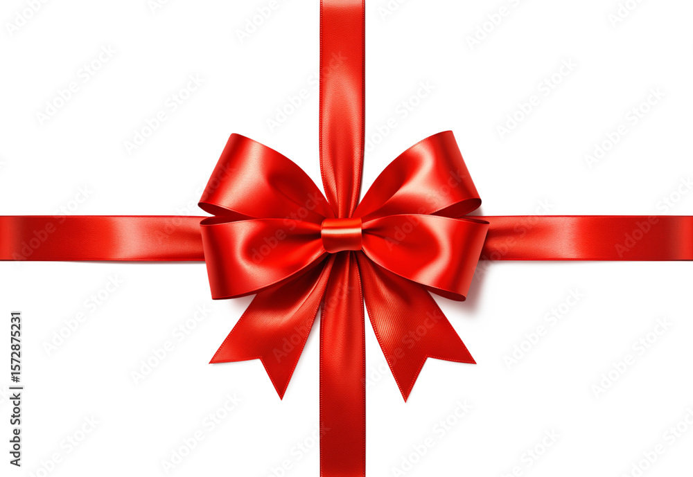 Elegant Red Satin Ribbon Bow, Festive Gift Presentation, Holiday Design Element Elegant Red Satin Ribbon Bow, Festive Gift Presentation, Holiday Design Element