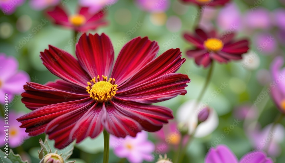 Obraz premium Vibrant Red Flower with Soft Pink Blooms in Detailed Macro Shot
