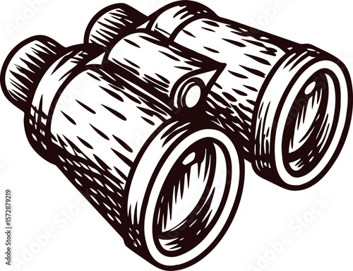 Hand drawn vintage binoculars in sketch isolated on white background, detailed retro optical instrument illustration