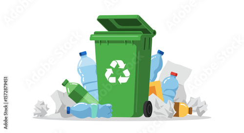 trash can with recycle bin and recycle sign