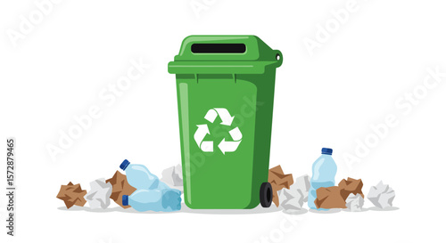 trash can with recycle bin and recycle sign