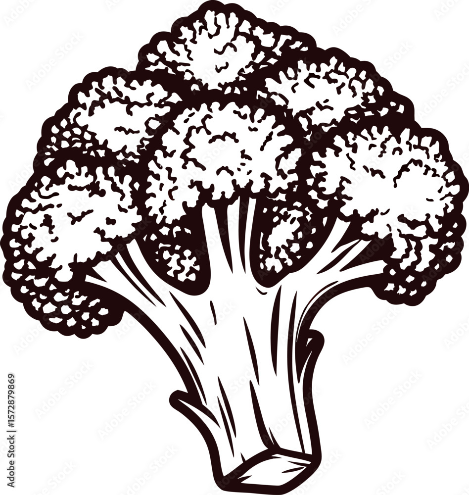 Fototapeta premium Monochrome hand drawn broccoli illustration isolated on white background, detailed vintage vegetable sketch