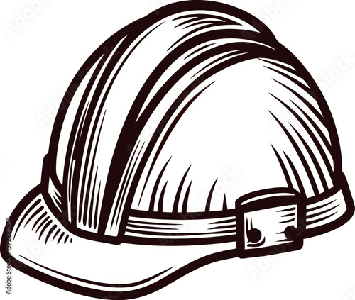 Hand drawn sketch of a construction safety helmet isolated on white background vintage engraved illustration