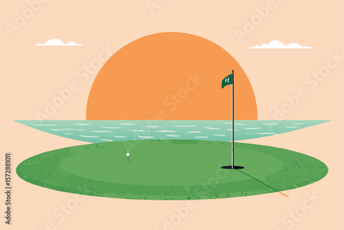 Vector minimalist golf hole view with perfect circle.