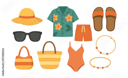 Summer beach essentials: sunglasses, swimwear, and accessories collection