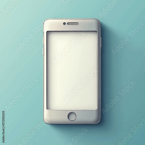 A minimalist rendering of a smartphone with a blank white screen, set against a light blue background.